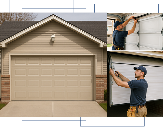 Fast Garage Door Repair in Palm Springs CA | Just Garage Door Repair Technician fixing a malfunctioning garage door in Palm Springs